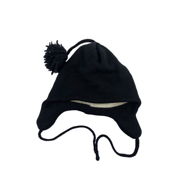 Igloos Black Wool Knit Eat Flap Hat Winter Pom Pom Ball Unisex Adult One Size - Picture 1 of 9